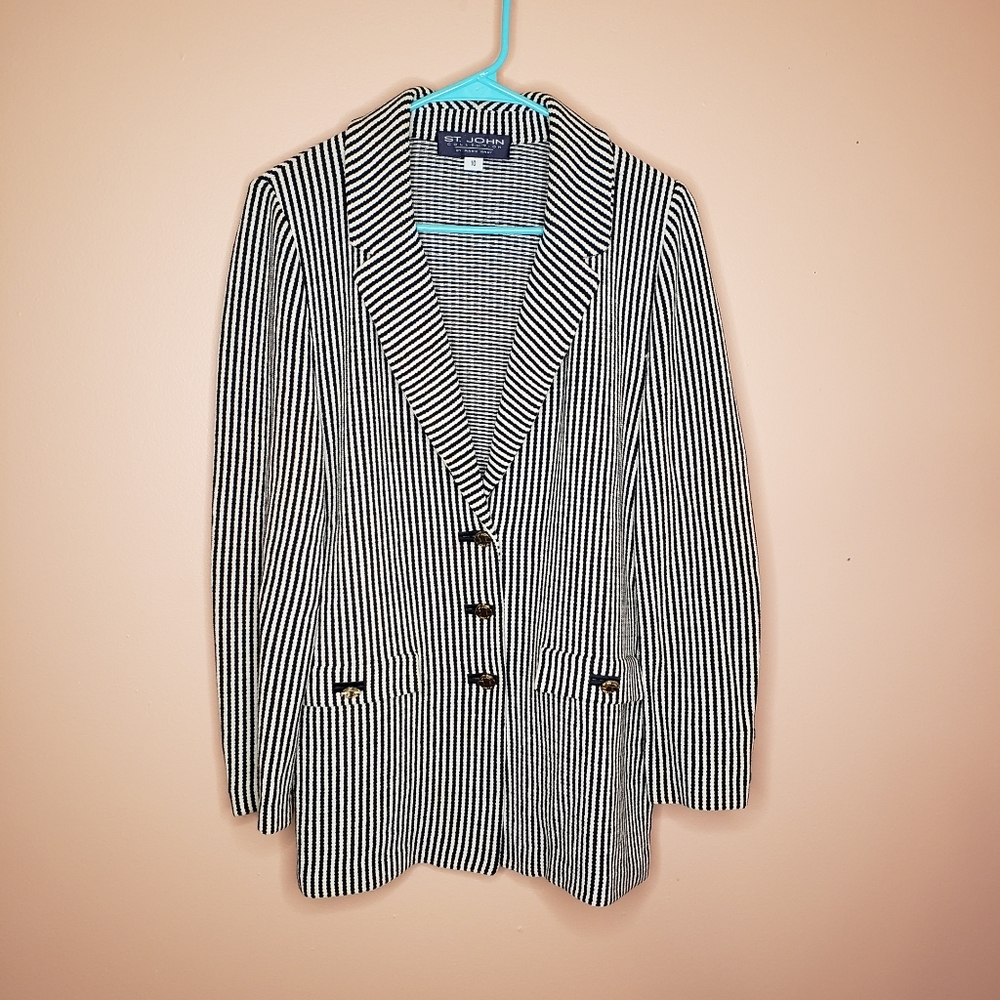 St. John Collection Navy Striped Blazer